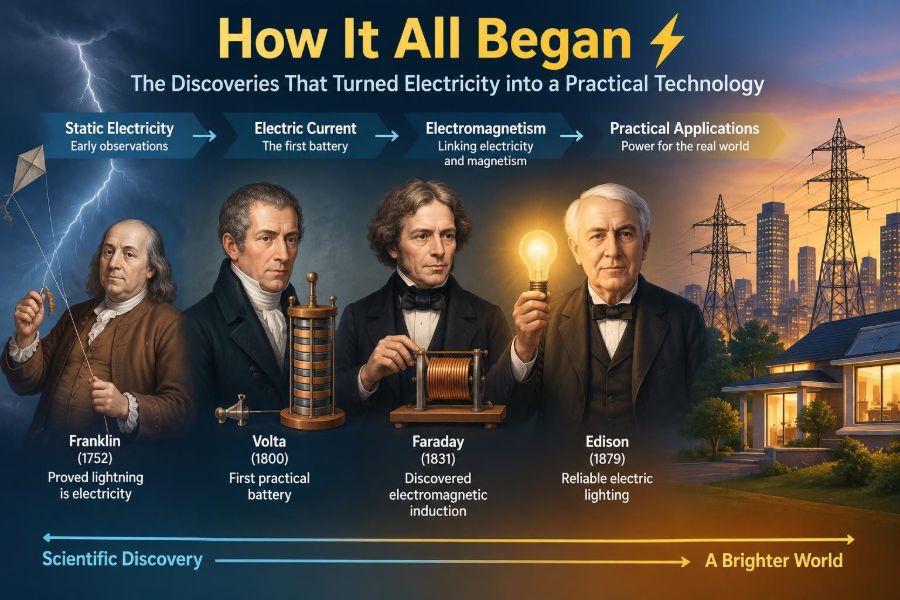 ⚡ How It All Began: The Discoveries That Turned Electricity into a Practical Technology