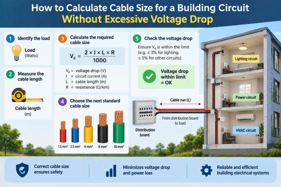 ⚡ How to Calculate Cable Size for a Building Circuit Without Excessive Voltage Drop