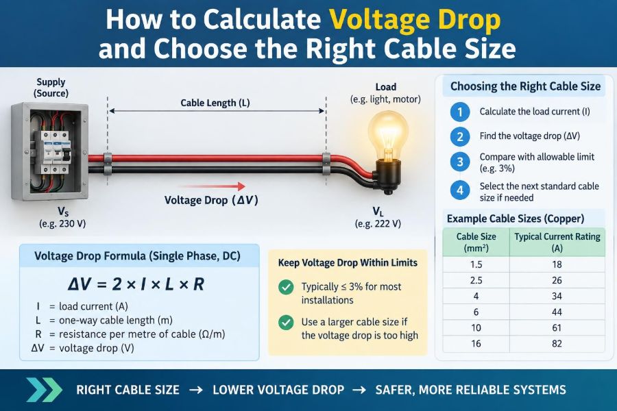 ⚡ How to Calculate Voltage Drop and Choose the Right Cable Size