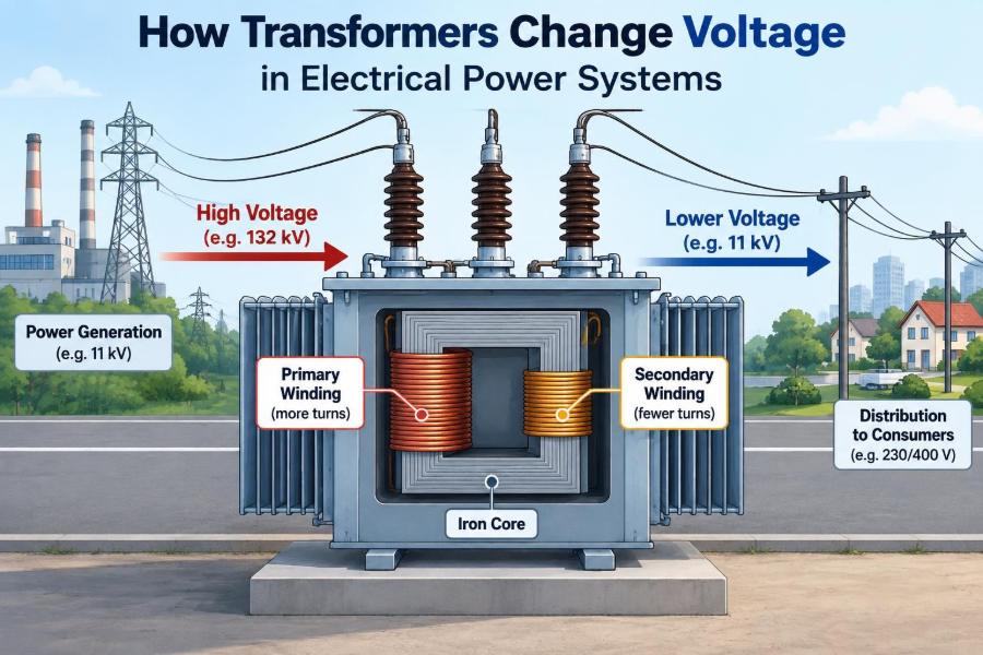 ⚡ How Transformers Change Voltage in Electrical Power Systems