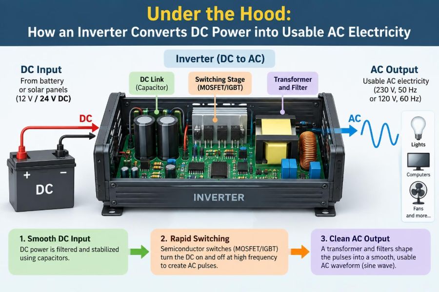⚡ Under the Hood: How an Inverter Converts DC Power into Usable AC Electricity
