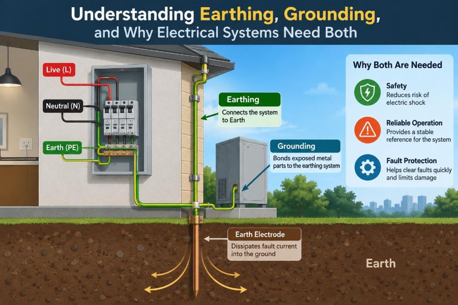 ⚡ Understanding Earthing, Grounding, and Why Electrical Systems Need Both