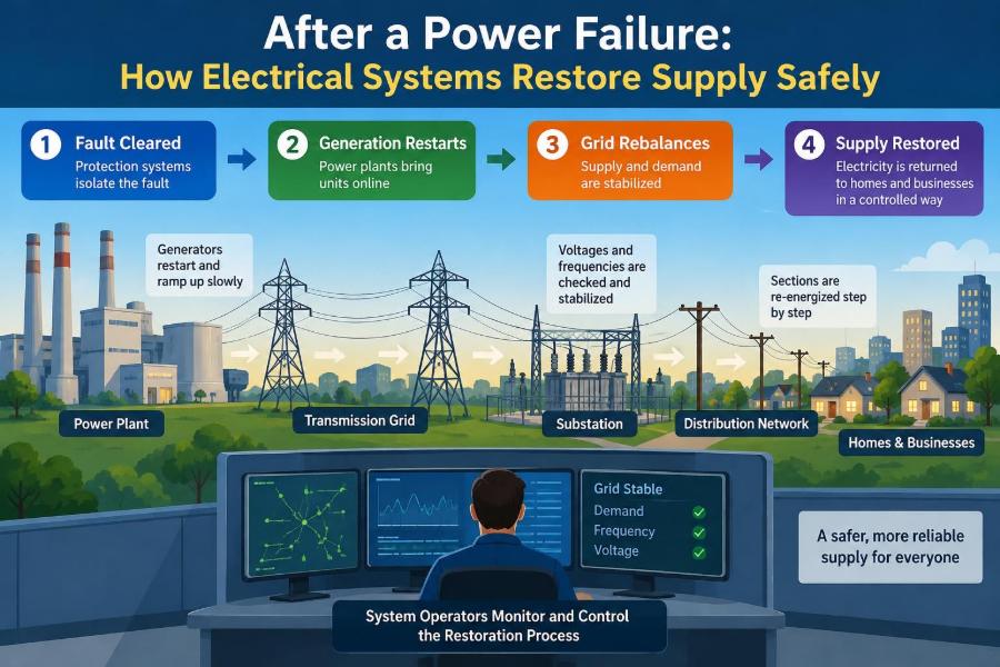 ⚡ After a Power Failure: How Electrical Systems Restore Supply Safely