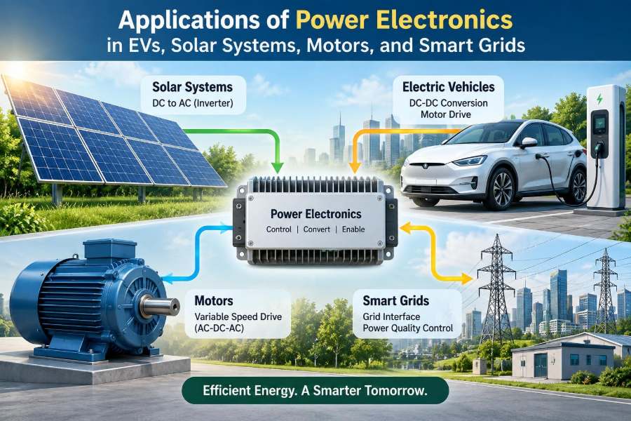 ⚡ Applications of Power Electronics in EVs, Solar Systems, Motors, and Smart Grids