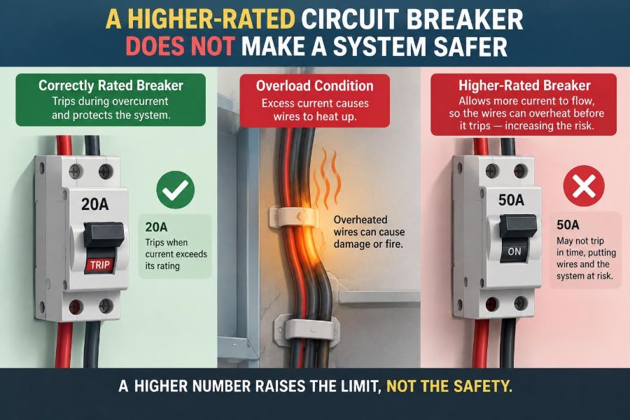 ⚡ Debunking the Myth That a Higher-Rated Circuit Breaker Makes a System Safer