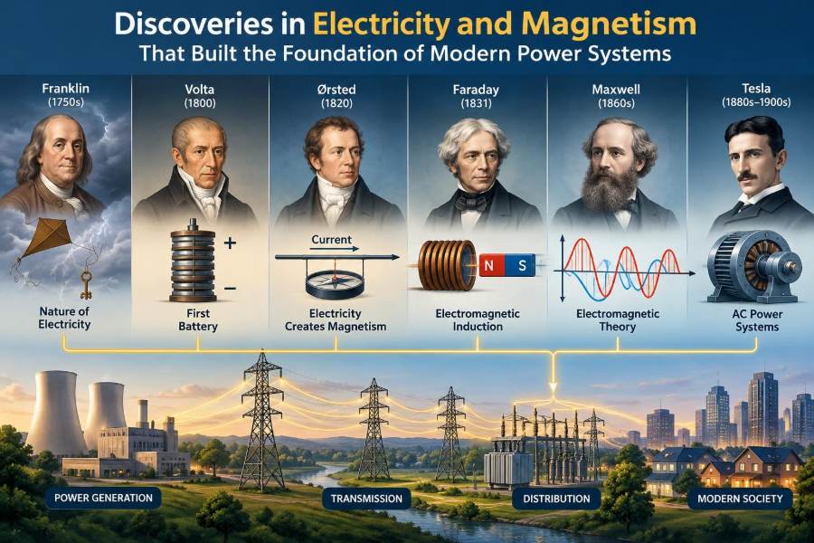 ⚡ Discoveries in Electricity and Magnetism That Built the Foundation of Modern Power Systems
