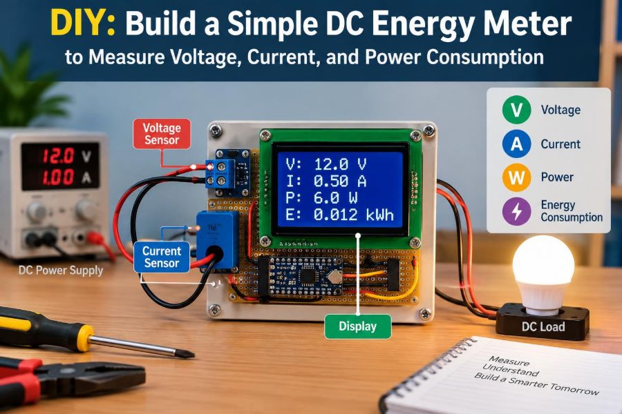 ⚡ DIY: Build a Simple DC Energy Meter to Measure Voltage, Current, and Power Consumption