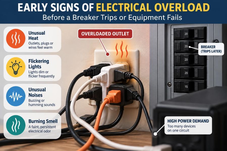⚡ Early Signs of Electrical Overload Before a Breaker Trips or Equipment Fails
