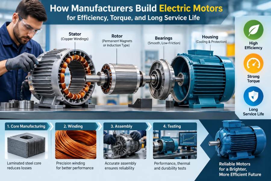 ⚡ How Manufacturers Build Electric Motors for Efficiency, Torque, and Long Service Life