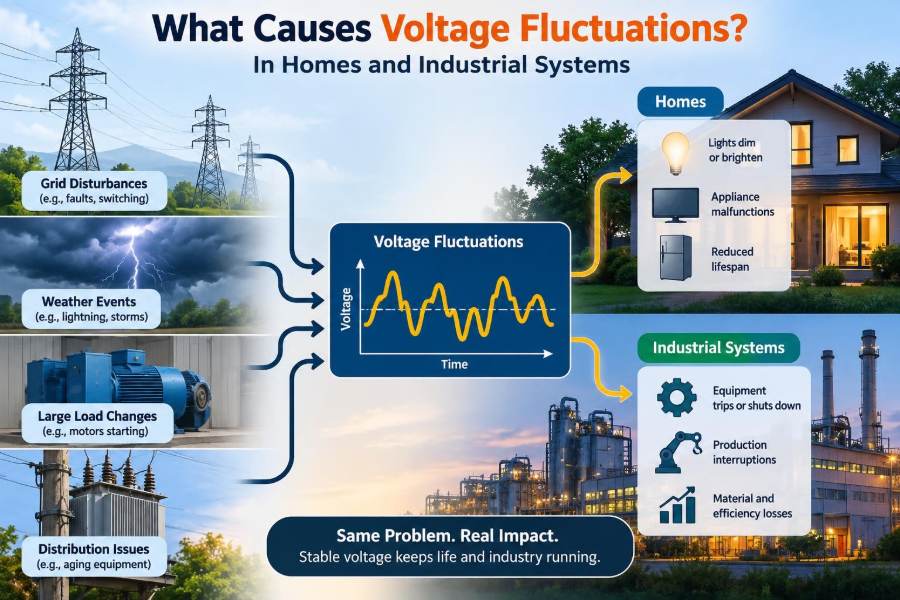 ⚡ Why This Problem Happens: What Causes Voltage Fluctuations in Homes and Industrial Systems?